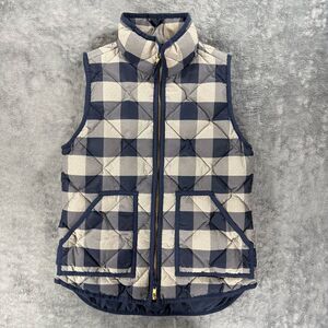 J. Crew Quilted Puffer Vest Women’s Navy Grey Buffalo Plaid Winter Warm Layering